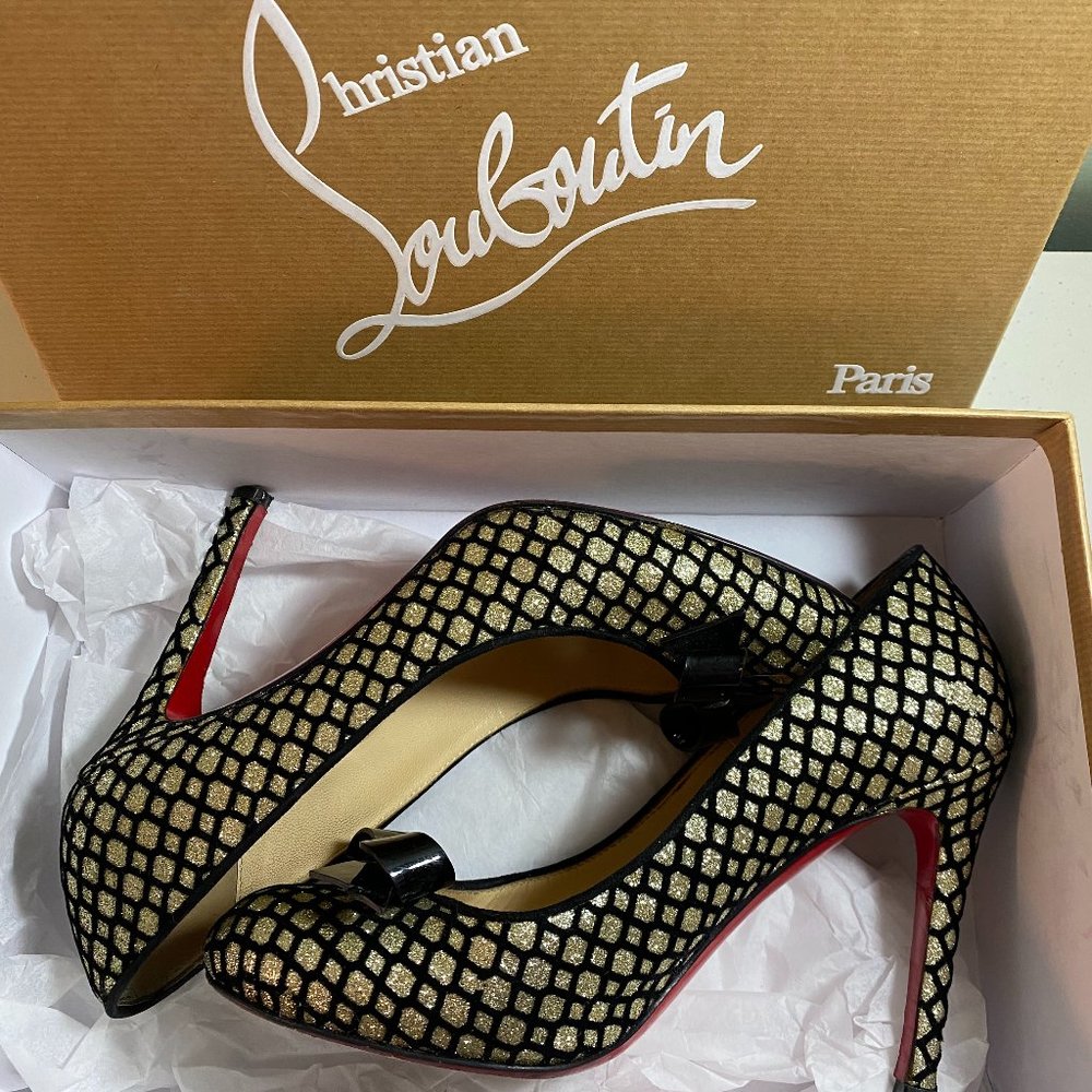Glitter Gold Louboutin Heels with Bow